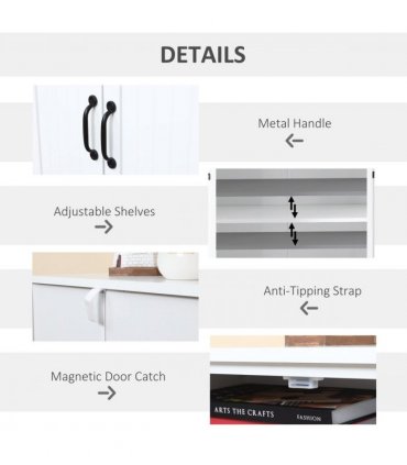 Modern Freestanding Storage Hutch Furniture with 2 Large Doors and 2 Small Doors