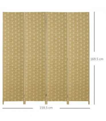 4-Panel Folding Wall Divider Room, Wave Fibre Privacy Screen Panels, Brown