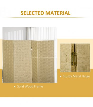 4-Panel Folding Wall Divider Room, Wave Fibre Privacy Screen Panels, Brown