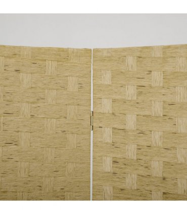 4-Panel Folding Wall Divider Room, Wave Fibre Privacy Screen Panels, Brown
