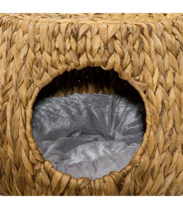 Rattan Cat House Stool, Brown, 41H x 44W x 43Dcm, Wicker Kitten Bed with Cushion