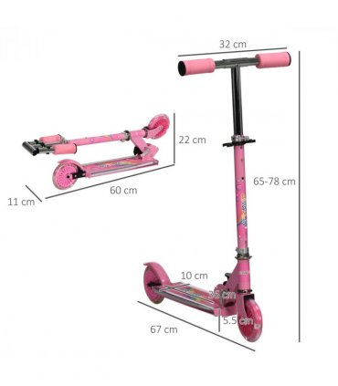 Scooter for Kids Ages 3-7 W/ Lights Music Adjustable Height Folding Frame - Pink
