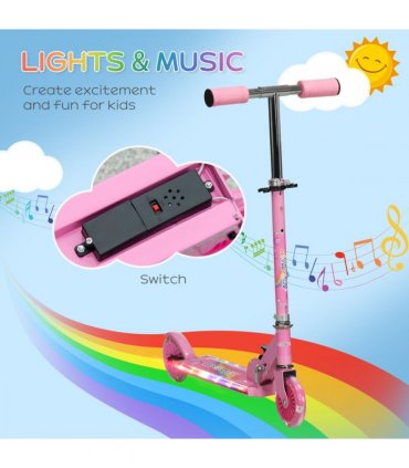 Scooter for Kids Ages 3-7 W/ Lights Music Adjustable Height Folding Frame - Pink