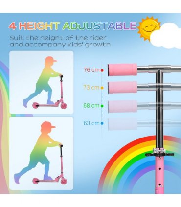 Scooter for Kids Ages 3-7 W/ Lights Music Adjustable Height Folding Frame - Pink