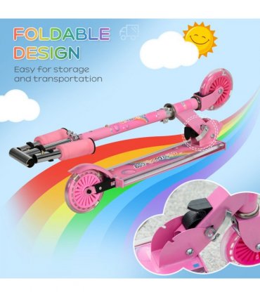 Scooter for Kids Ages 3-7 W/ Lights Music Adjustable Height Folding Frame - Pink