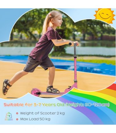 Scooter for Kids Ages 3-7 W/ Lights Music Adjustable Height Folding Frame - Pink