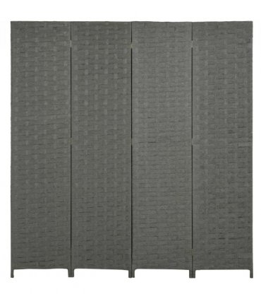 4-Panel Folding Wall Divider Room, Wave Fibre Privacy Screen Panels, Grey