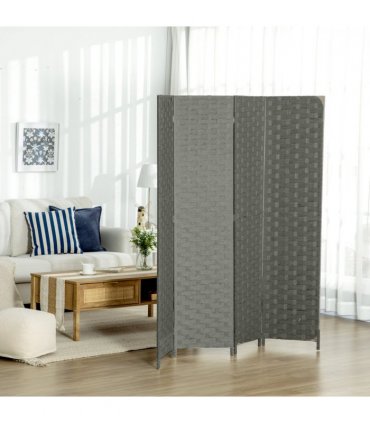 4-Panel Folding Wall Divider Room, Wave Fibre Privacy Screen Panels, Grey