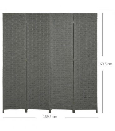 4-Panel Folding Wall Divider Room, Wave Fibre Privacy Screen Panels, Grey