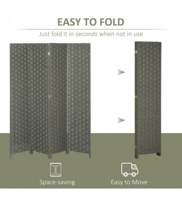 4-Panel Folding Wall Divider Room, Wave Fibre Privacy Screen Panels, Grey