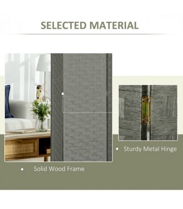 4-Panel Folding Wall Divider Room, Wave Fibre Privacy Screen Panels, Grey
