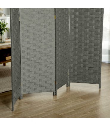 4-Panel Folding Wall Divider Room, Wave Fibre Privacy Screen Panels, Grey