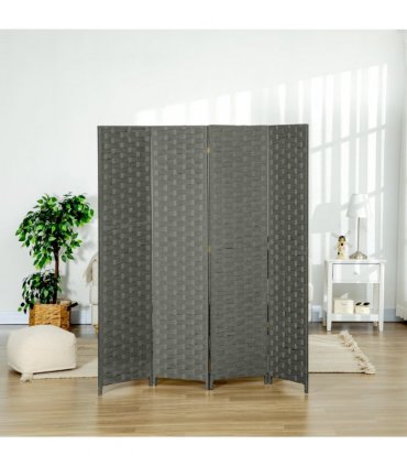 4-Panel Folding Wall Divider Room, Wave Fibre Privacy Screen Panels, Grey