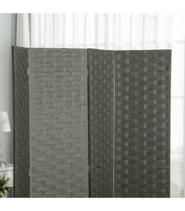 4-Panel Folding Wall Divider Room, Wave Fibre Privacy Screen Panels, Grey