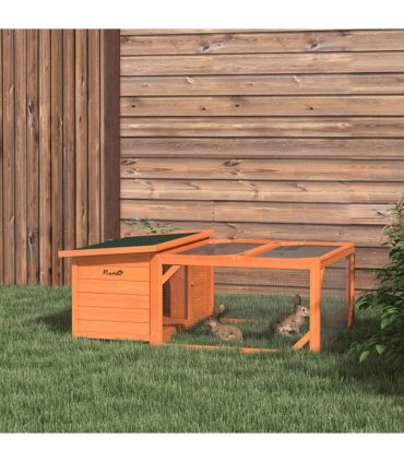Wooden Rabbit Hutch with Run Small Animal Guinea Pig House 125.5 x 100 x 49cm