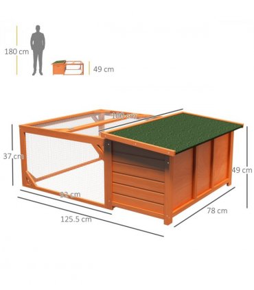 Wooden Rabbit Hutch with Run Small Animal Guinea Pig House 125.5 x 100 x 49cm