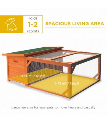 Wooden Rabbit Hutch with Run Small Animal Guinea Pig House 125.5 x 100 x 49cm