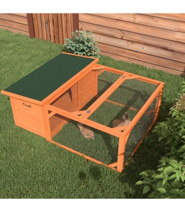 Wooden Rabbit Hutch with Run Small Animal Guinea Pig House 125.5 x 100 x 49cm