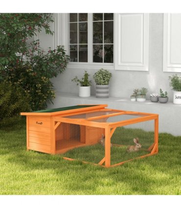Wooden Rabbit Hutch with Run Small Animal Guinea Pig House 125.5 x 100 x 49cm