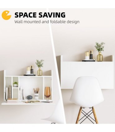 Wall Mounted Table Drop Leaf Floating Laptop Desk w/ Storage for Home Office