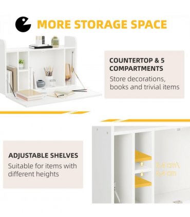 Wall Mounted Table Drop Leaf Floating Laptop Desk w/ Storage for Home Office