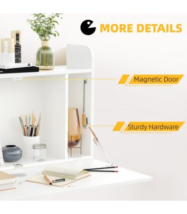 Wall Mounted Table Drop Leaf Floating Laptop Desk w/ Storage for Home Office