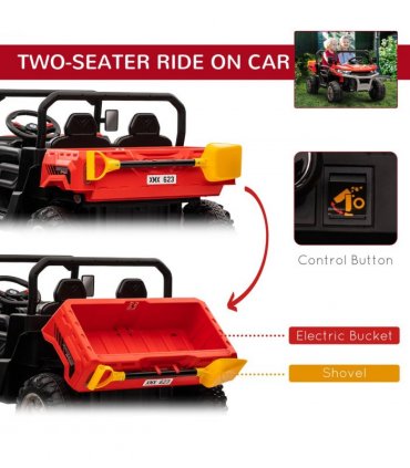 Two-Seater Kids Ride on Truck w/ Electric Bucket, Parental Remote - Red