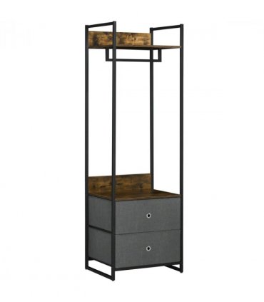 Industrial Clothes Rail Garment Rack with 2 Fabric Drawers Rustic Brown
