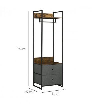 Industrial Clothes Rail Garment Rack with 2 Fabric Drawers Rustic Brown