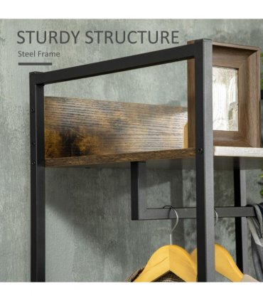 Industrial Clothes Rail Garment Rack with 2 Fabric Drawers Rustic Brown