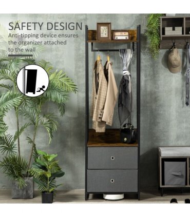 Industrial Clothes Rail Garment Rack with 2 Fabric Drawers Rustic Brown