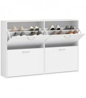 Wooden 4 Drawer Shoes Cabinet White 120L x 24W x 81Hcm Particleboard Storage
