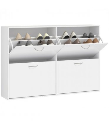 Wooden 4 Drawer Shoes Cabinet White 120L x 24W x 81Hcm Particleboard Storage