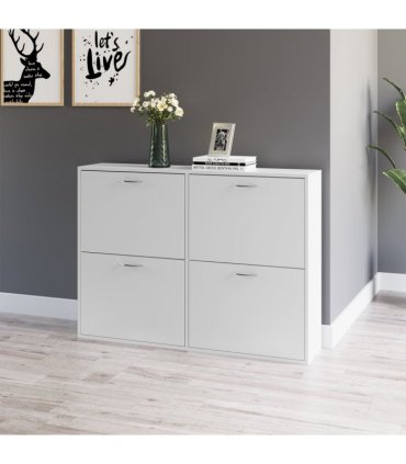 Wooden 4 Drawer Shoes Cabinet White 120L x 24W x 81Hcm Particleboard Storage