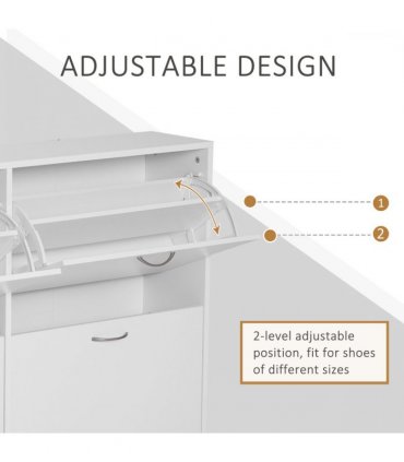 Wooden 4 Drawer Shoes Cabinet White 120L x 24W x 81Hcm Particleboard Storage