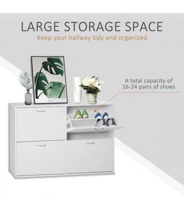 Wooden 4 Drawer Shoes Cabinet White 120L x 24W x 81Hcm Particleboard Storage