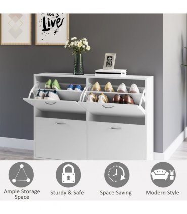 Wooden 4 Drawer Shoes Cabinet White 120L x 24W x 81Hcm Particleboard Storage