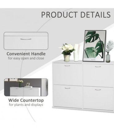 Wooden 4 Drawer Shoes Cabinet White 120L x 24W x 81Hcm Particleboard Storage