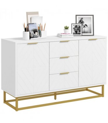 Storage Cabinet White MDF Steel 120Wx40Dx76Hcm Modern Freestanding Cupboard