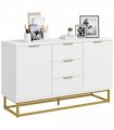 Storage Cabinet White MDF Steel 120Wx40Dx76Hcm Modern Freestanding Cupboard