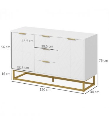 Storage Cabinet White MDF Steel 120Wx40Dx76Hcm Modern Freestanding Cupboard