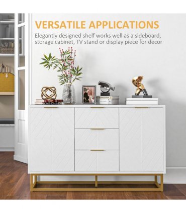 Storage Cabinet White MDF Steel 120Wx40Dx76Hcm Modern Freestanding Cupboard