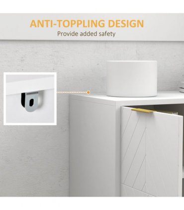 Storage Cabinet White MDF Steel 120Wx40Dx76Hcm Modern Freestanding Cupboard