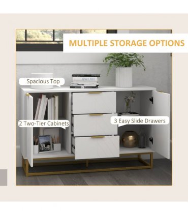 Storage Cabinet White MDF Steel 120Wx40Dx76Hcm Modern Freestanding Cupboard