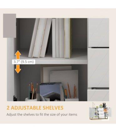 Storage Cabinet White MDF Steel 120Wx40Dx76Hcm Modern Freestanding Cupboard