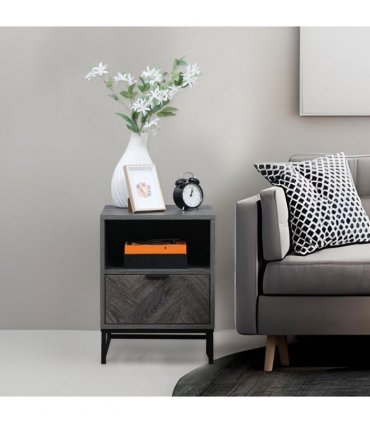 Nightstand, Bedside Table with Drawer and Shelf End Table Living Room, Bedroom