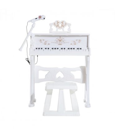 Baby 37 Key Kids Battery Keyboard Mini Grand Piano Stool Microphone White