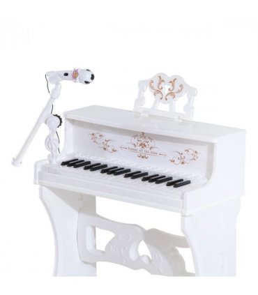 Baby 37 Key Kids Battery Keyboard Mini Grand Piano Stool Microphone White