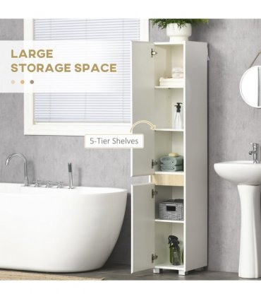 Tall Bathroom Cabinet Modern Freestanding Tallboy w/ Adjustable Shelves White
