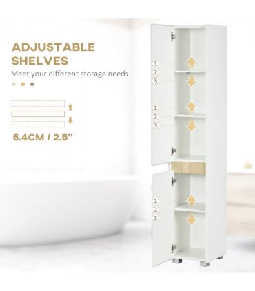 Tall Bathroom Cabinet Modern Freestanding Tallboy w/ Adjustable Shelves White
